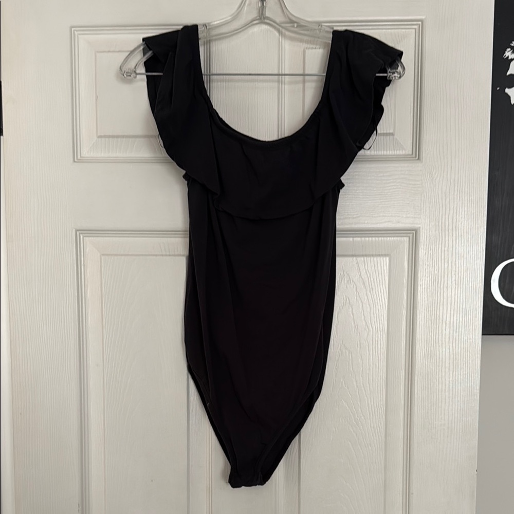 Streetwear Society Black Ruffled Bodysuit Top